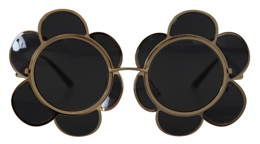 Chic Floral-Formed Black and Gold Sunglasses