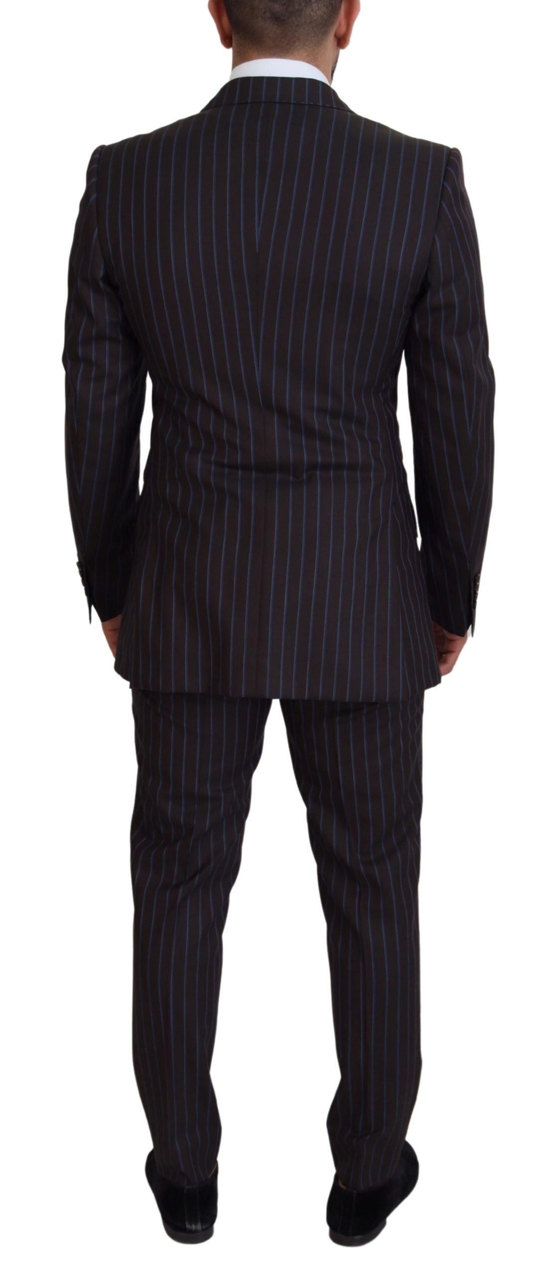 Elegant Black Striped Virgin Wool Suit