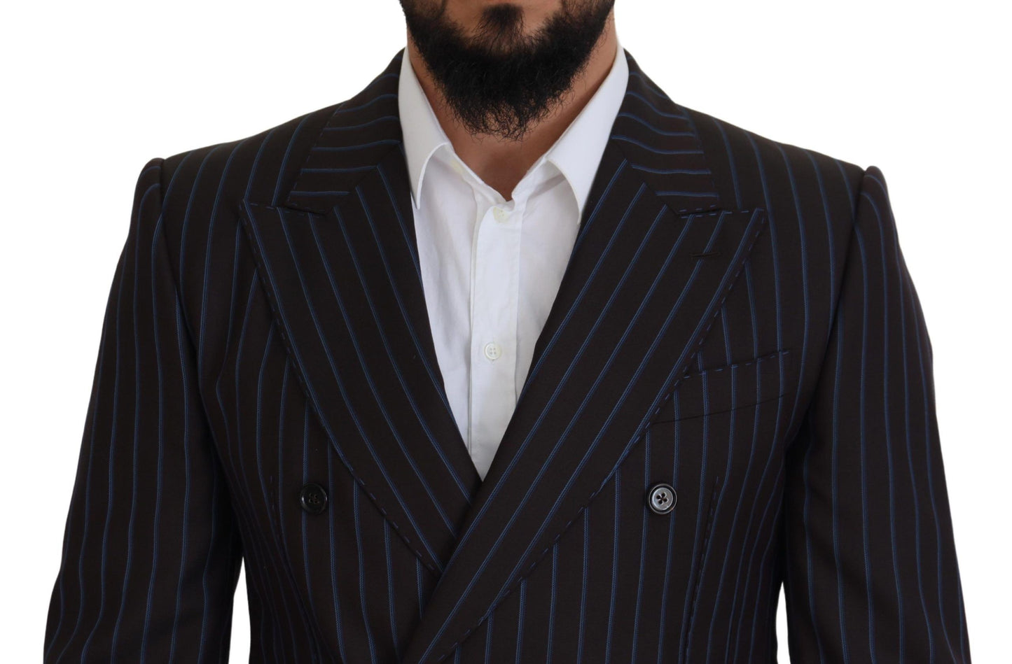 Elegant Black Striped Virgin Wool Suit