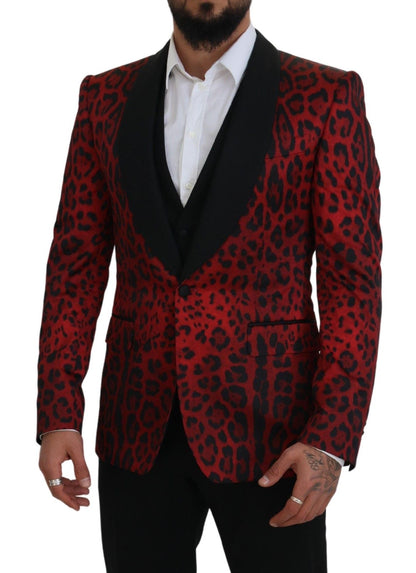 Radiant Red Leopard Print Three Piece Suit