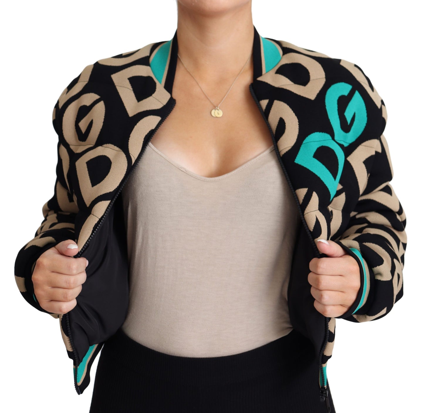 Multicolor DG Logo Print Quilted Bomber Jacket