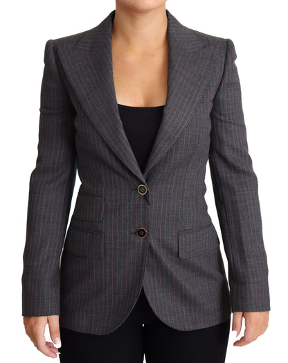 Gray Single Breasted Fitted Blazer Wool Jacket