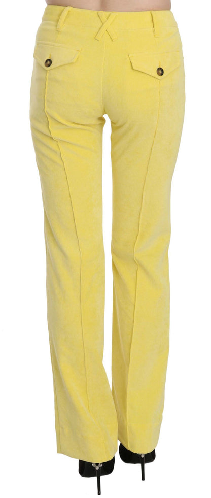 Yellow Corduroy Mid Waist Straight Trousers Pants