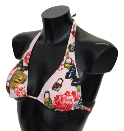 Multicolor Floral Butterfly Padlock Bikini Tops