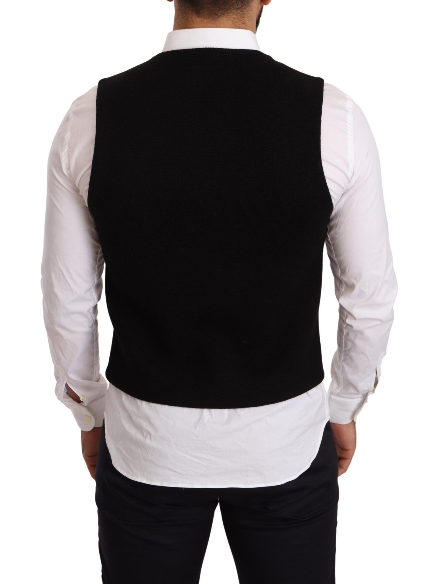 Elegant Black Cotton Formal Dress Vest