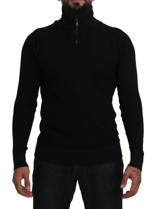 Elegant Silk Blend Black Pullover Sweater