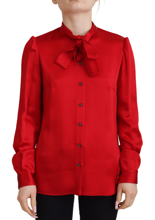 Elegant Red Ascot Collar Blouse