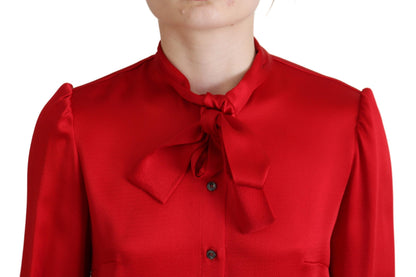 Elegant Red Ascot Collar Blouse