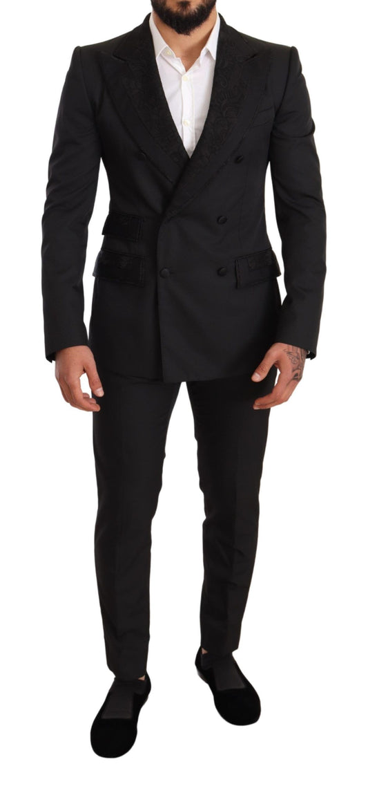 Elegant Black Floral Brocade Suit