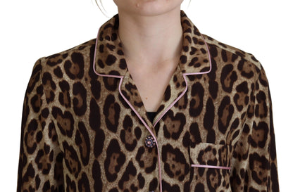Elegant Silk Leopard Print Collared Top