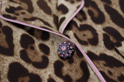 Elegant Silk Leopard Print Collared Top