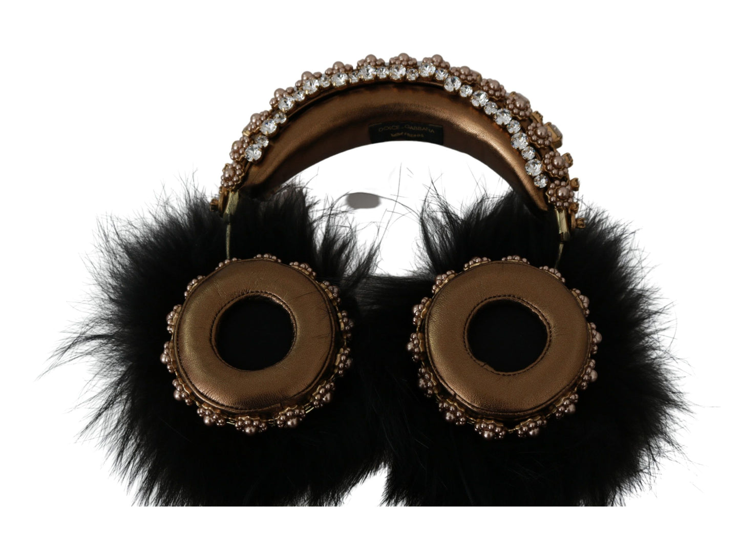Gold Black Crystal Embellished Headphones