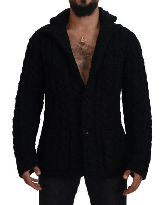 Elegant Black Wool-Cashmere Cardigan Sweater