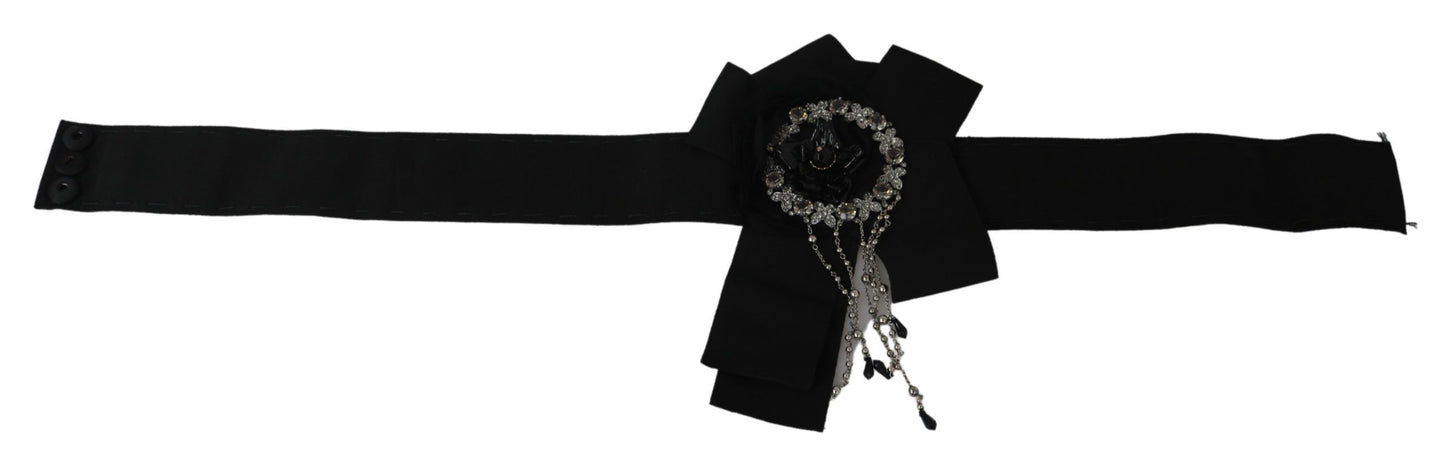 Elegant Black Crystal Waist Belt