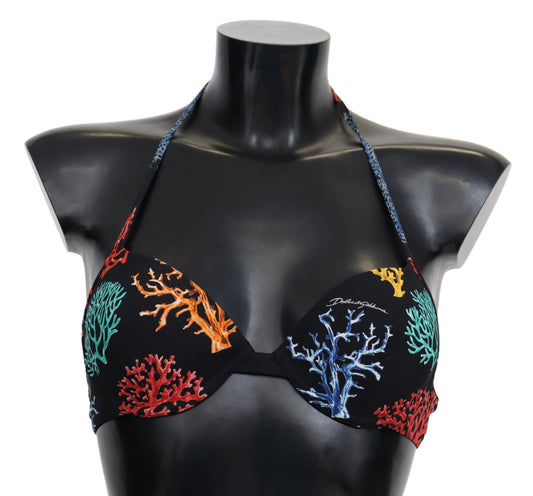 Chic Black Coral Print Bikini Top