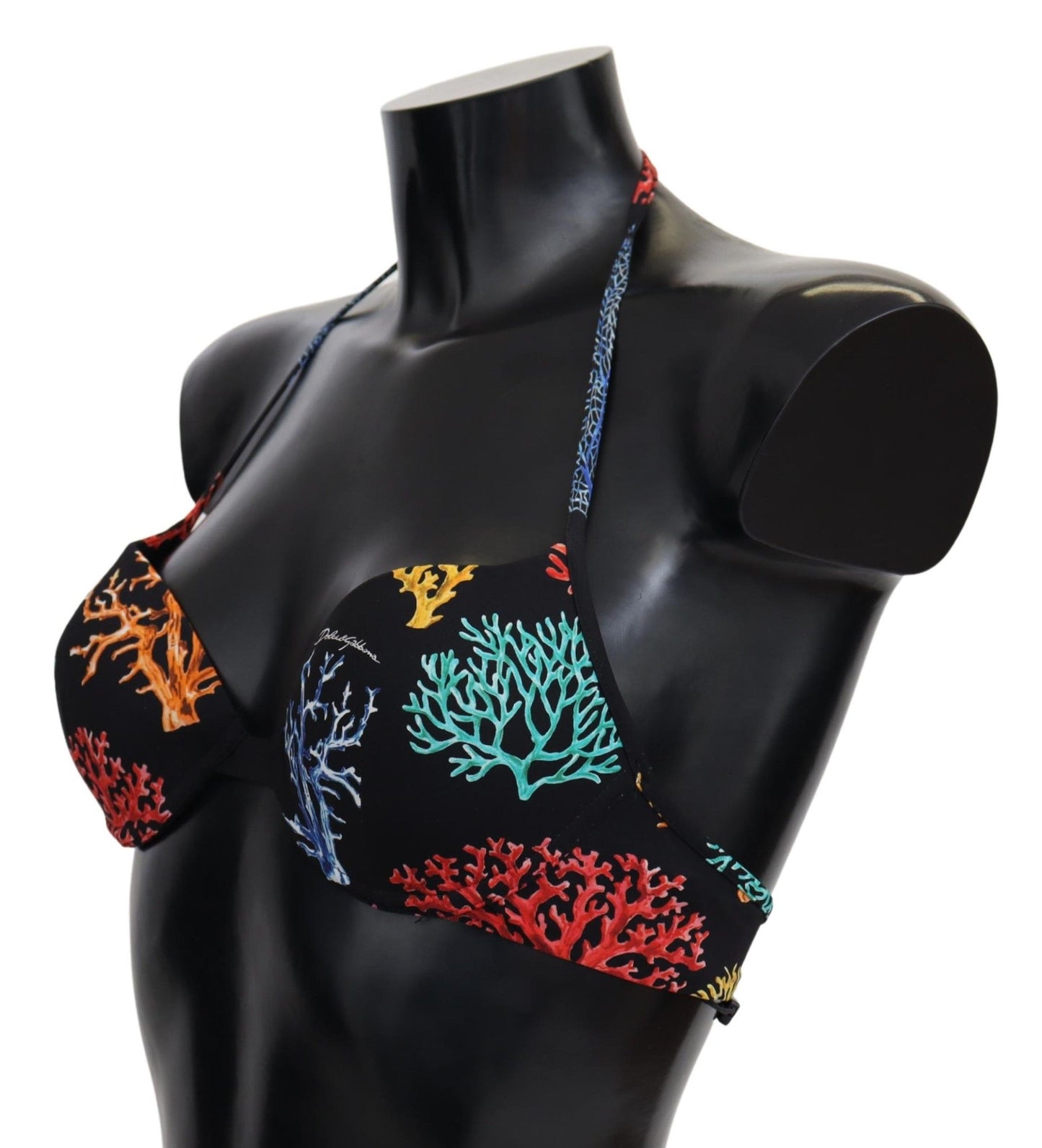 Chic Black Coral Print Bikini Top