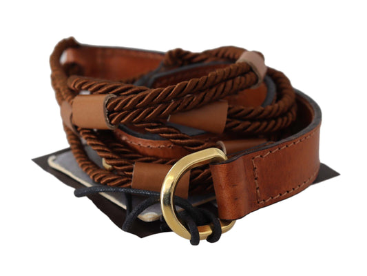 Elegant Braided Leather Belt in Dark Brown