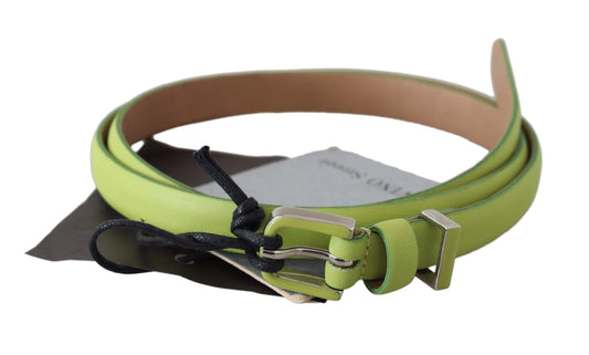Classic Green Leather Belt with Silver-Tone Hardware