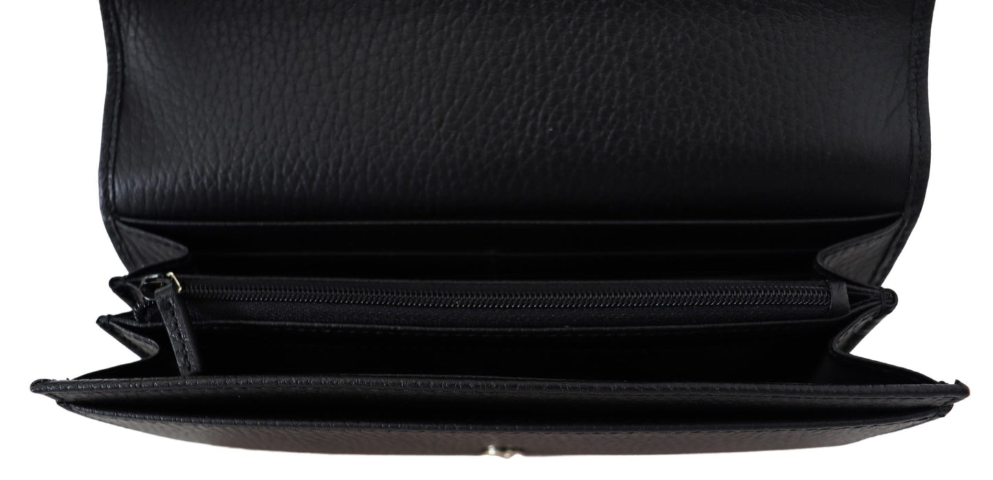 Elegant Black Leather Wallet with GG Snap Closure