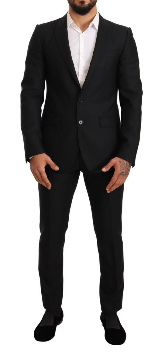 Sleek Black Virgin Wool Martini Suit