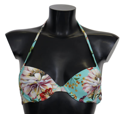 Mint Green Floral Print Beachwear Bikini Tops
