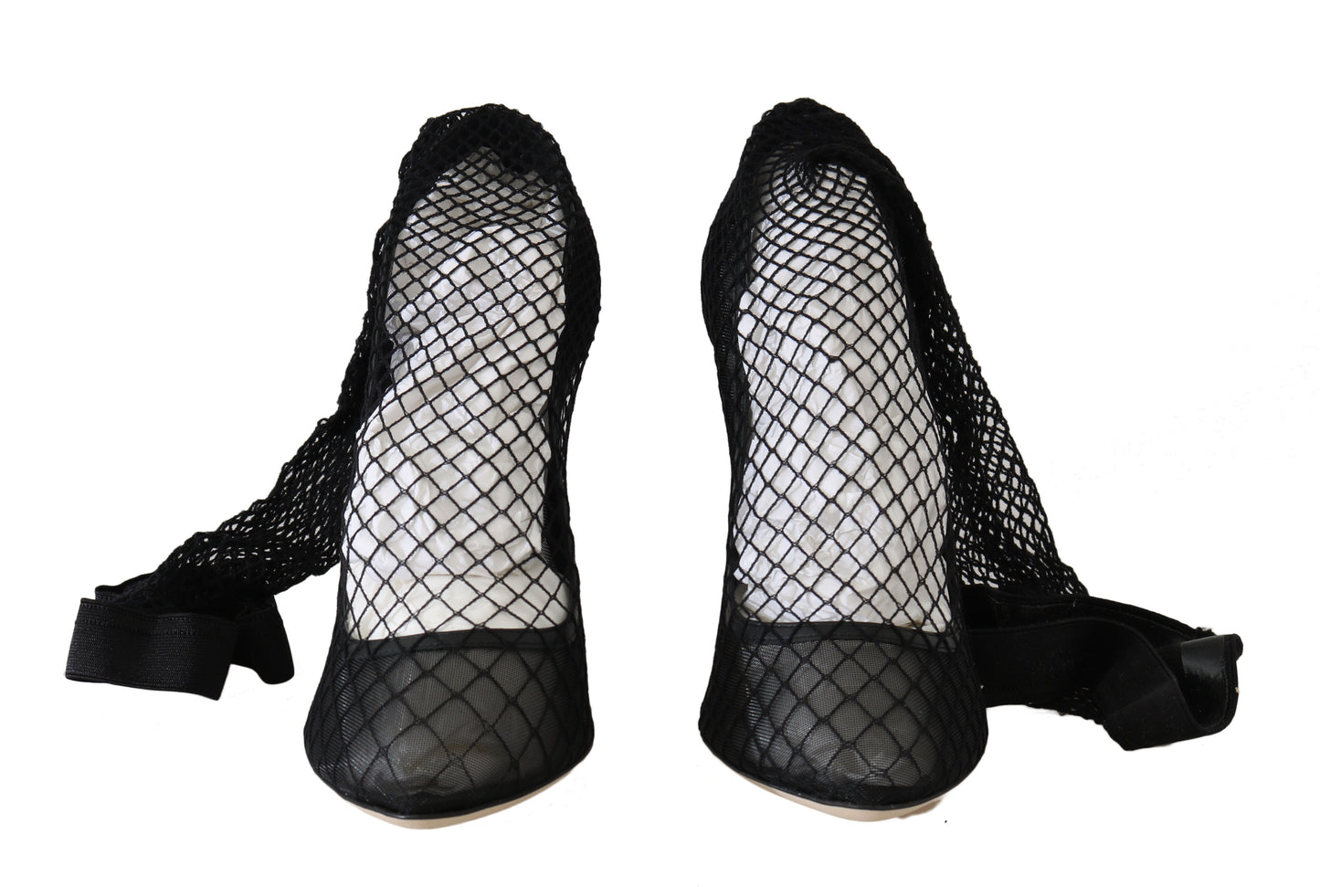 Black Netted Sock Heels Pumps