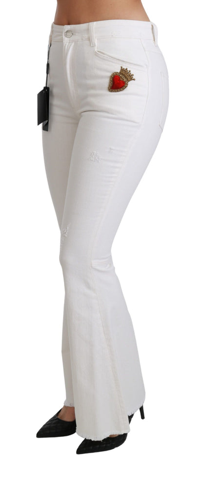 White Heart Flared Stretch Cotton Pants