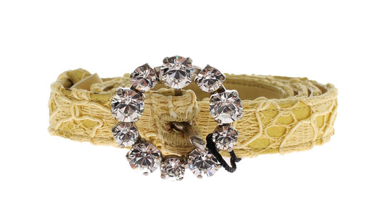 Yellow Lace Leather Crystal Buckle Belt