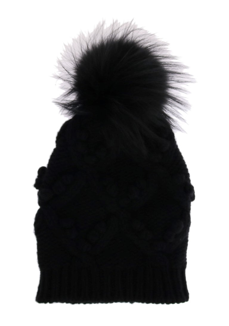 Black Knitted Cashmere Beanie Hat