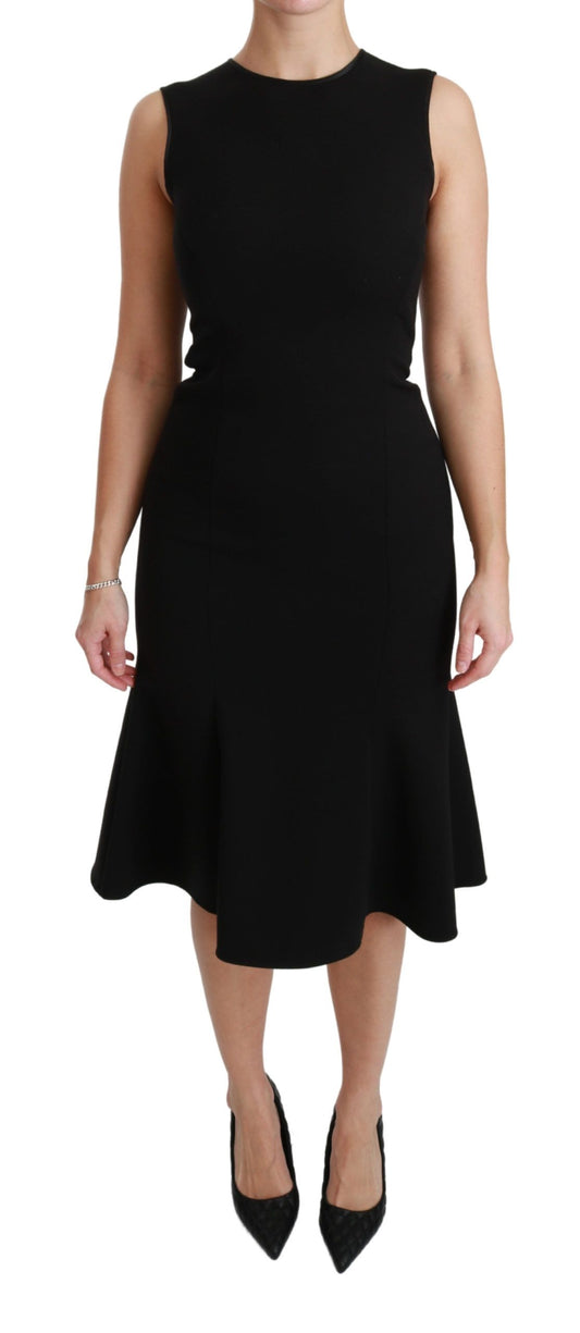 Elegant Black Fit Flare Wool Blend Dress