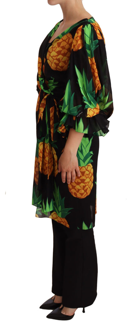 Vibrant Pineapple Draped Wrap Dress