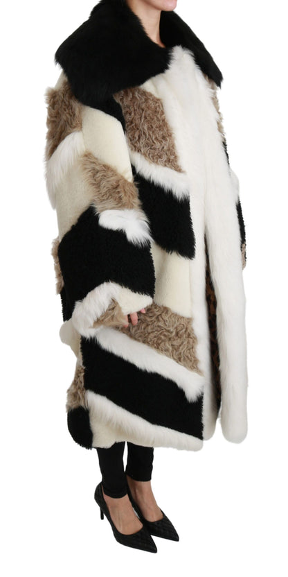 Elegant Multicolor Shearling Cape Coat