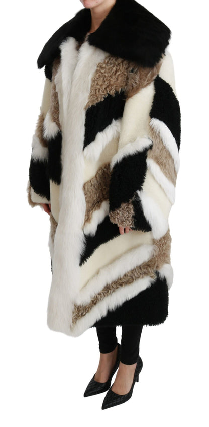 Elegant Multicolor Shearling Cape Coat