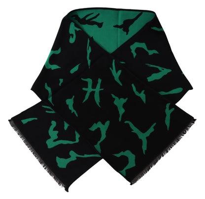 Black Green Wool  Unisex Winter Warm Scarf Wrap Shawl