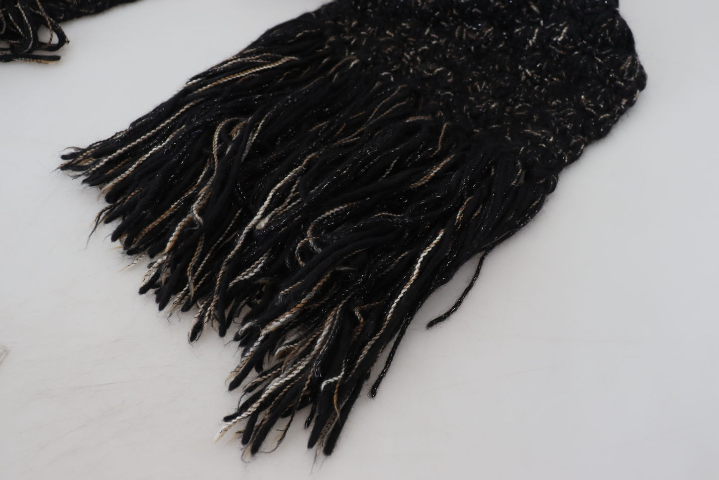 Elegant Virgin Wool Blend Black Scarf