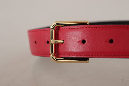 Elegant Red Leather Belt with Gold-Tone Buckle
