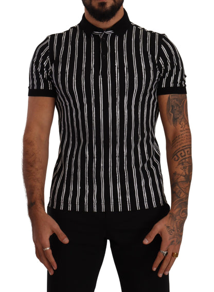 Elegant Striped Polo T-Shirt in Black