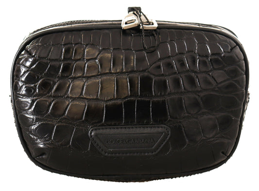 Black DG Logo Exotic Leather Fanny Pack Pouch Bag