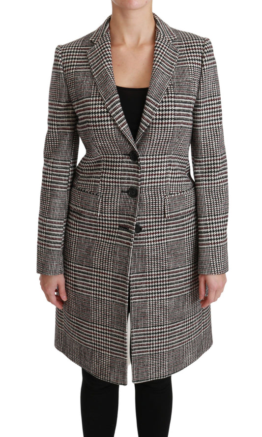 Elegant Multicolor Checked Knee-Length Jacket Coat