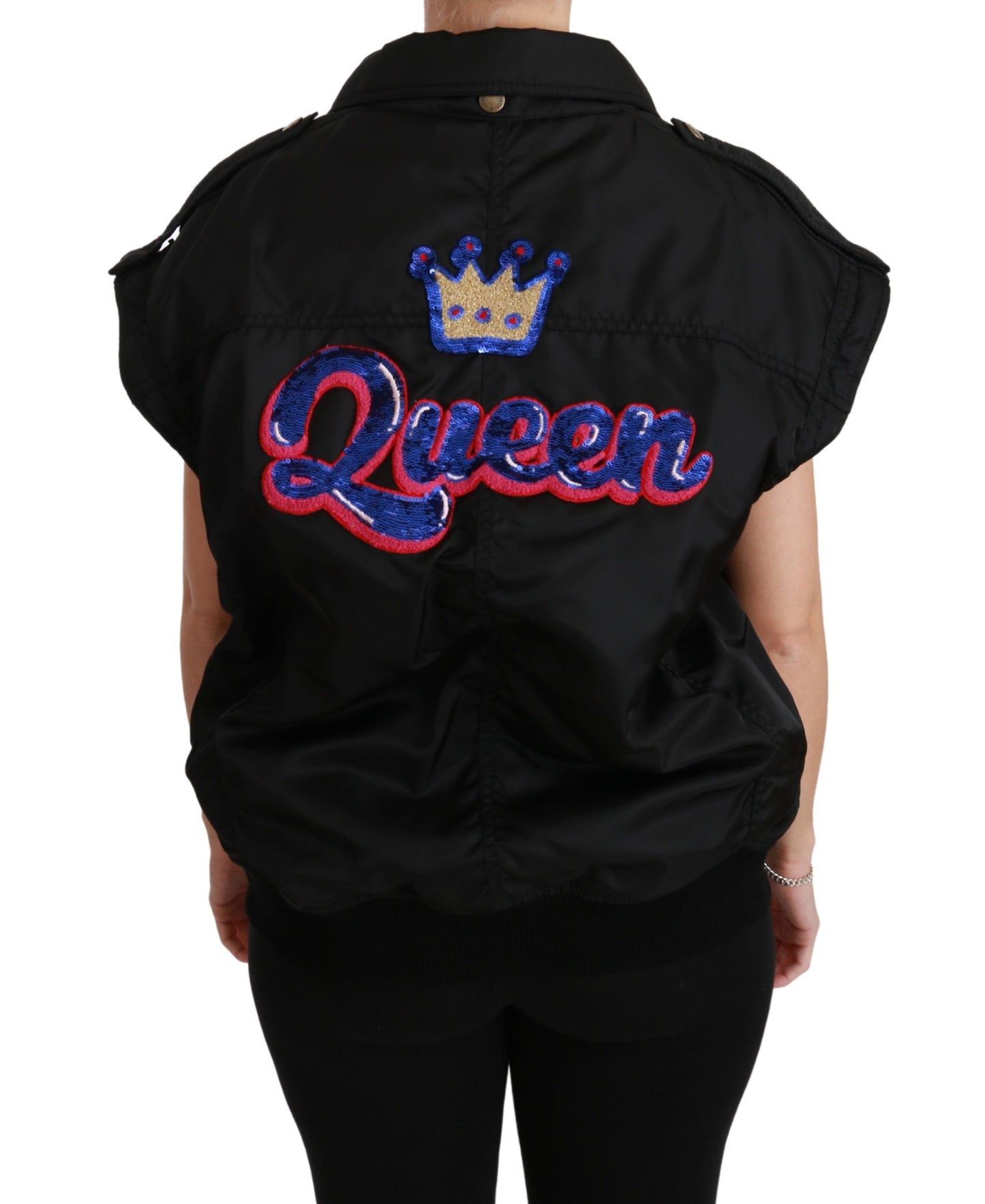 Black Queen Crown Sequined Bomber Jacket