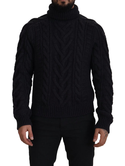 Elegant Black Wool-Cashmere Pullover Sweater