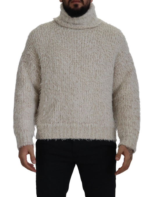 Elegant Cream Turtleneck Wool Blend Sweater