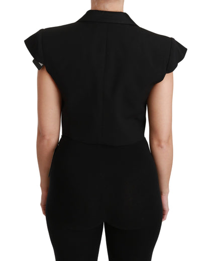 Elegant Black Cropped Blazer Vest