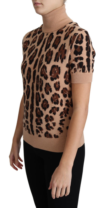 Elegant Leopard Print Wool Turtleneck Top