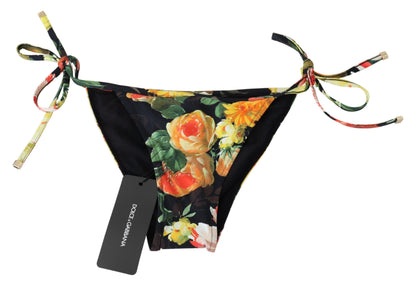 Black Floral Print Beachwear Swimwear Bikini Bottom