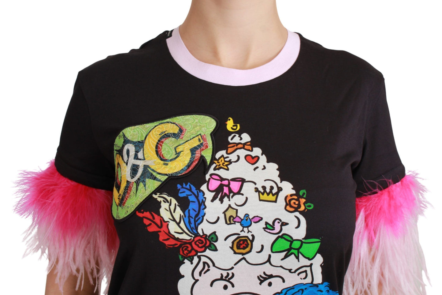 Black YEAR OF THE PIG Top Cotton  T-shirt