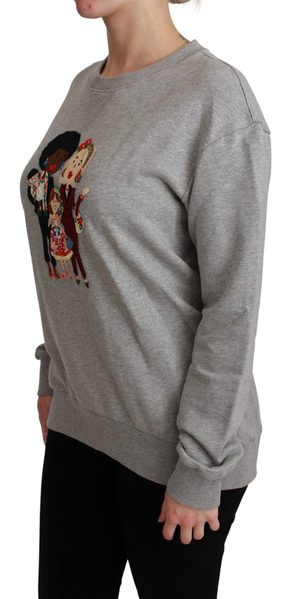 Elegant Multicolor Embroidered Crew-neck Sweater
