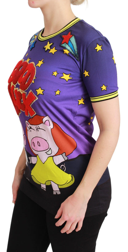 Purple YEAR OF THE PIG Top Cotton T-shirt