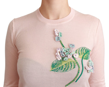 Silk Blend Floral Embroidered Sweater