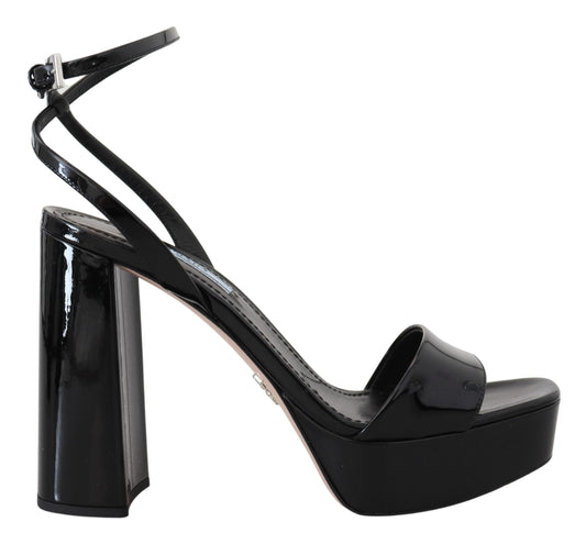 Black Patent Sandals Ankle Strap Heels Leather